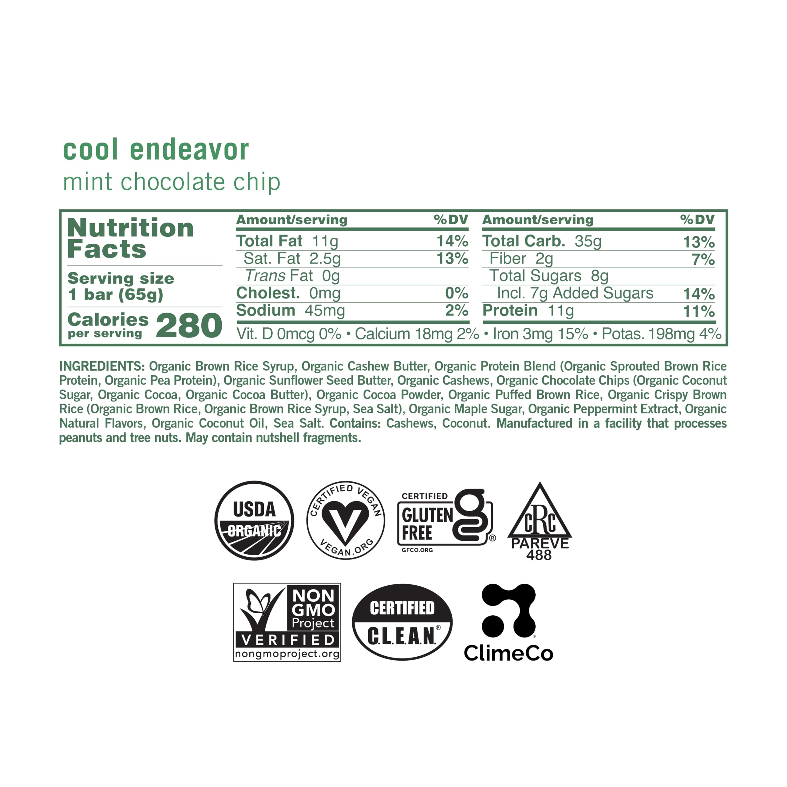 GoMacro MacroBar Mint Chocolate Chip packaging shows organic, plant-based ingredients.