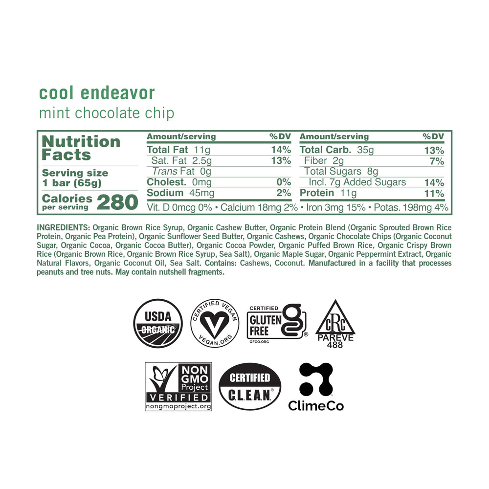 GoMacro MacroBar Mint Chocolate Chip packaging shows organic, plant-based ingredients.