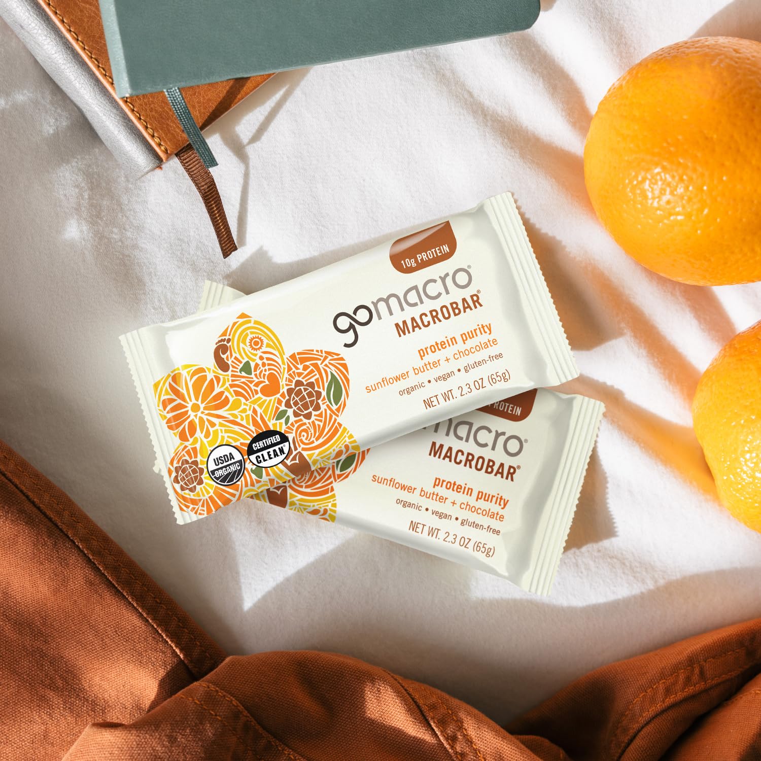 GoMacro MacroBar organic certifications label communicates trusted, plant-based nutrition.