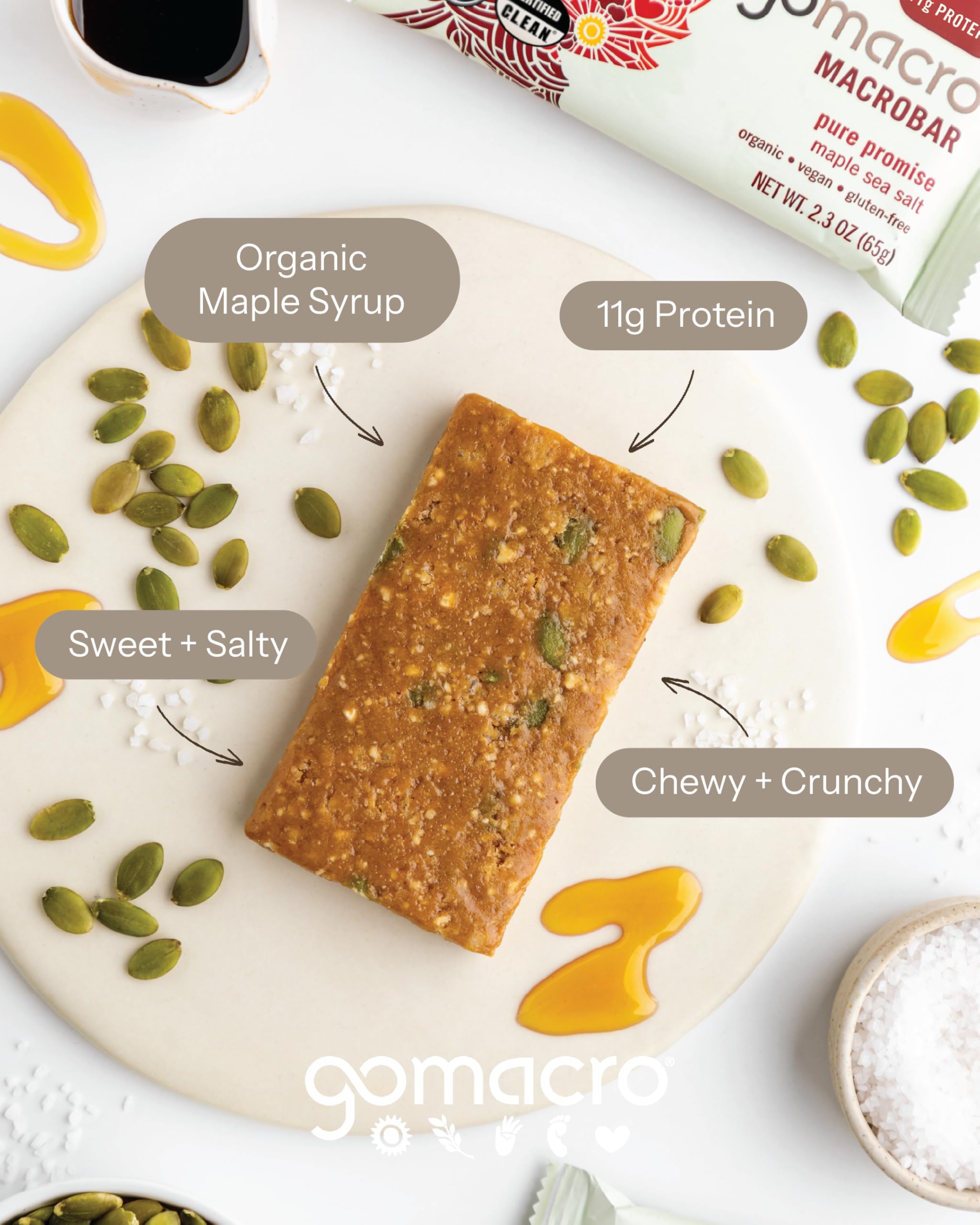GoMacro Maple Sea Salt MacroBar serving scene suggests a satisfying morning boost