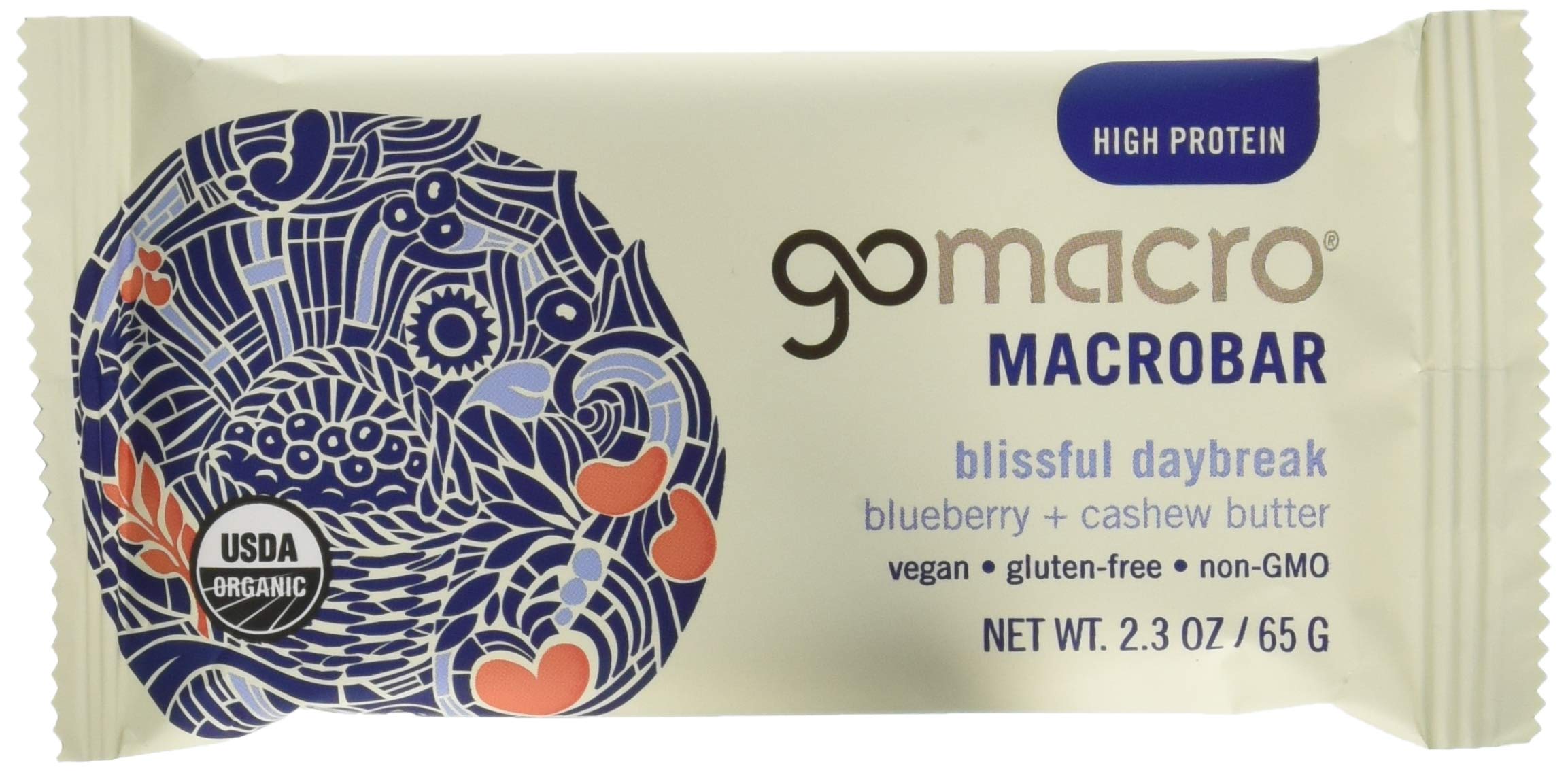 GoMacro Organic Blueberry Cashew Butter Bar 12-pack, perfect for on-the-go snacking.