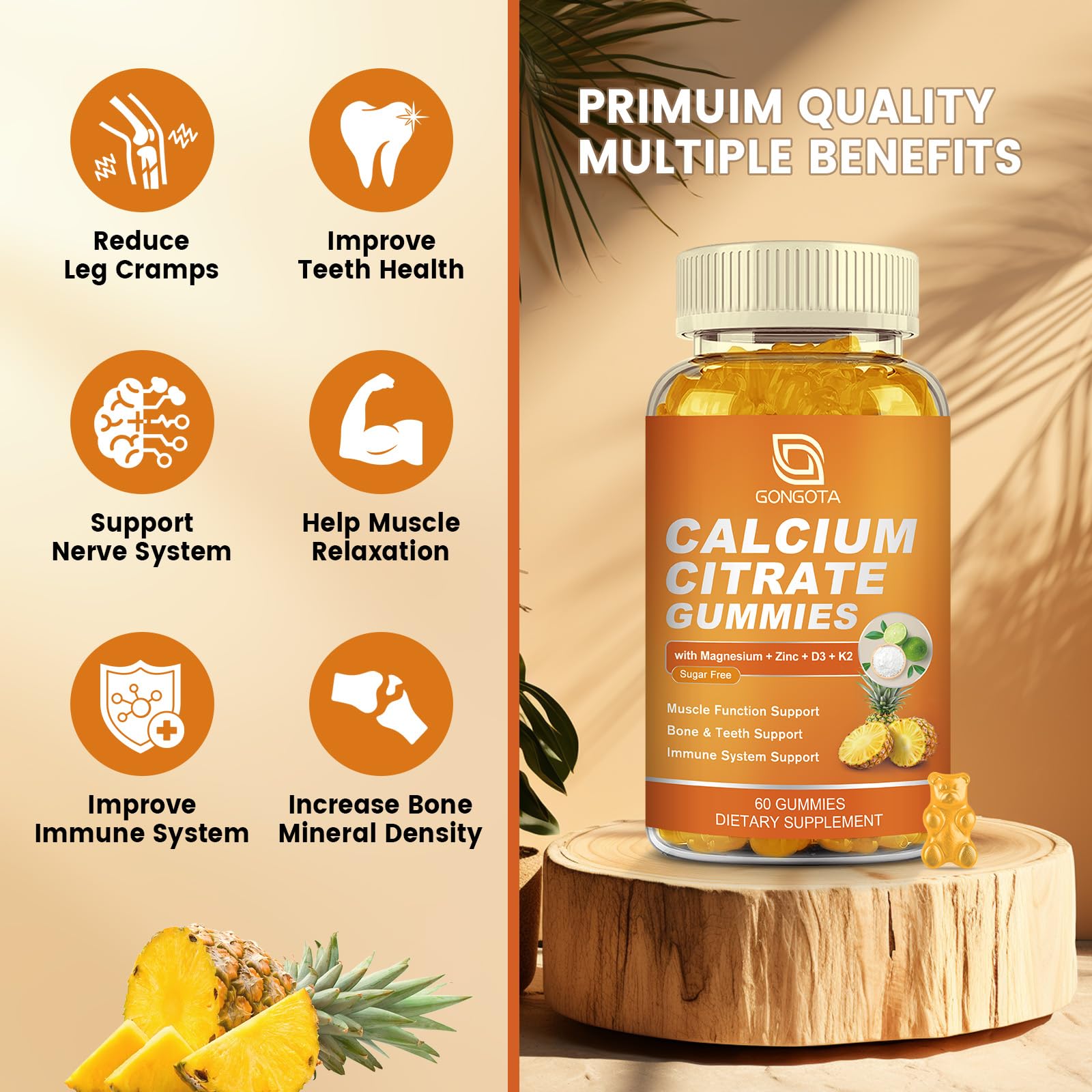GONGOTA calcium citrate gummies close-up showing chewy texture for daily use