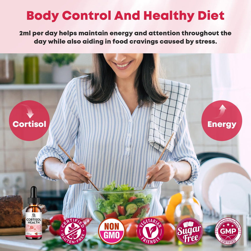 GONGOTA Cortisol image shows key ingredients like magnesium and ashwagandha.