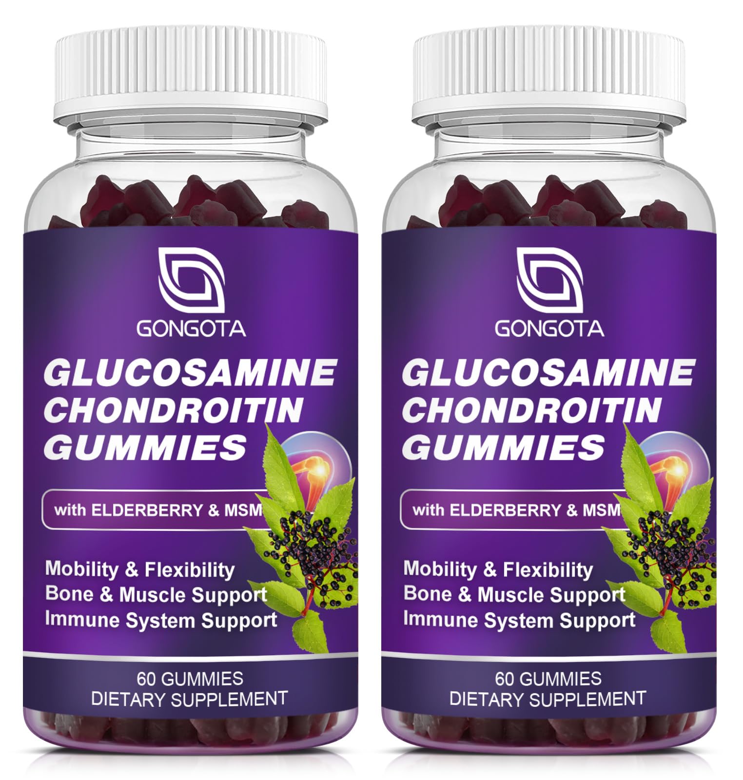 GONGOTA glucosamine chondroitin gummies bottle promoting flexible movement.