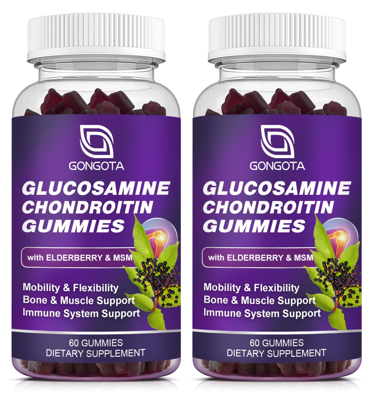 GONGOTA glucosamine chondroitin gummies bottle promoting flexible movement.
