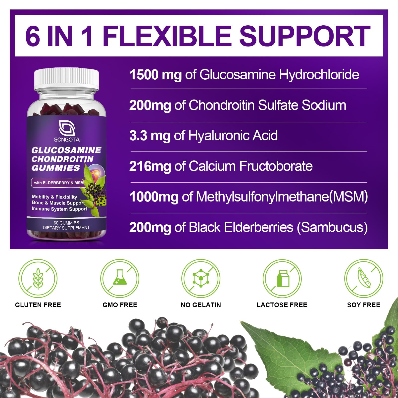 Gongota gummies pack displays label and mobility support idea.