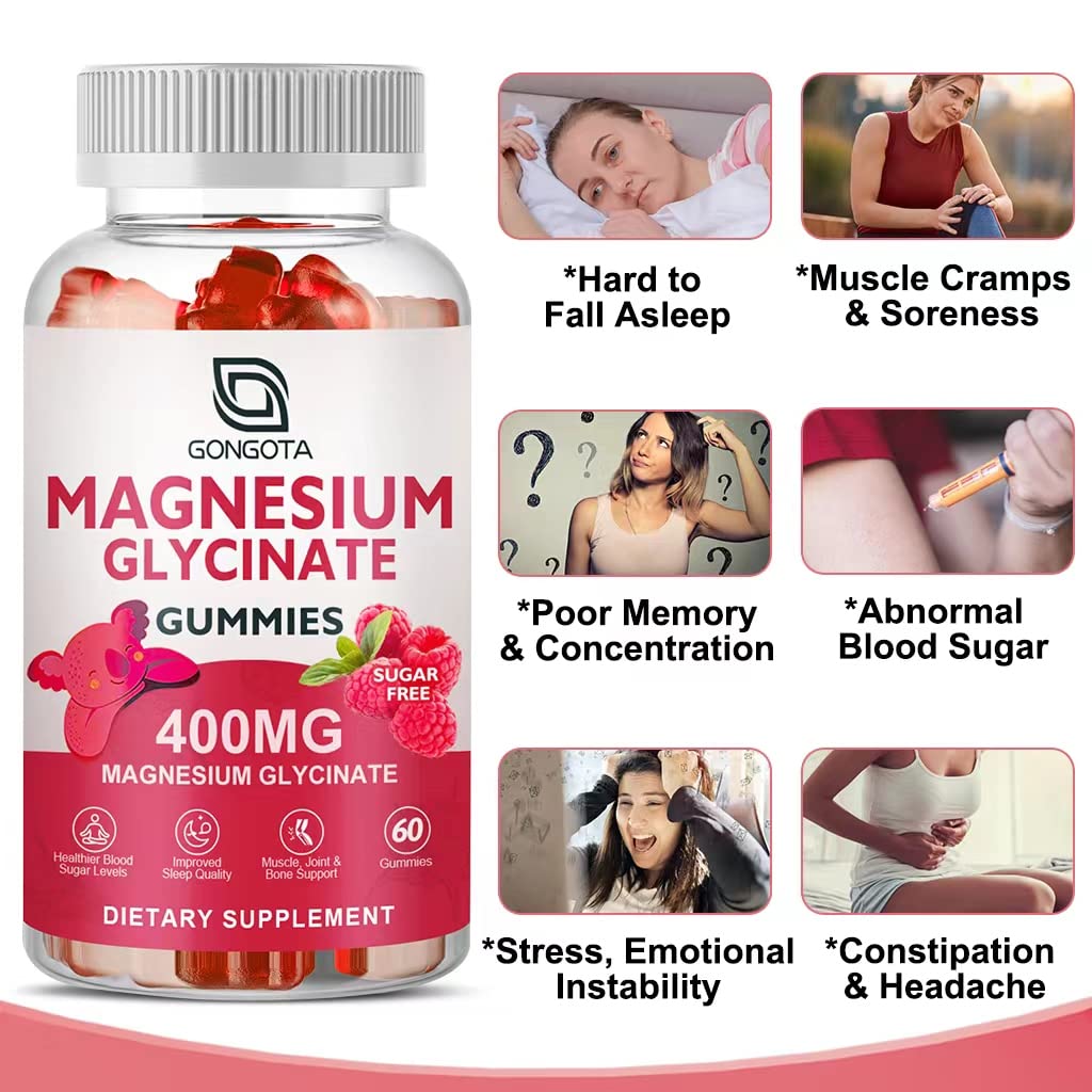 GONGOTA Magnesium Glycinate Gummies ingredient panel shows potassium and calcium balance