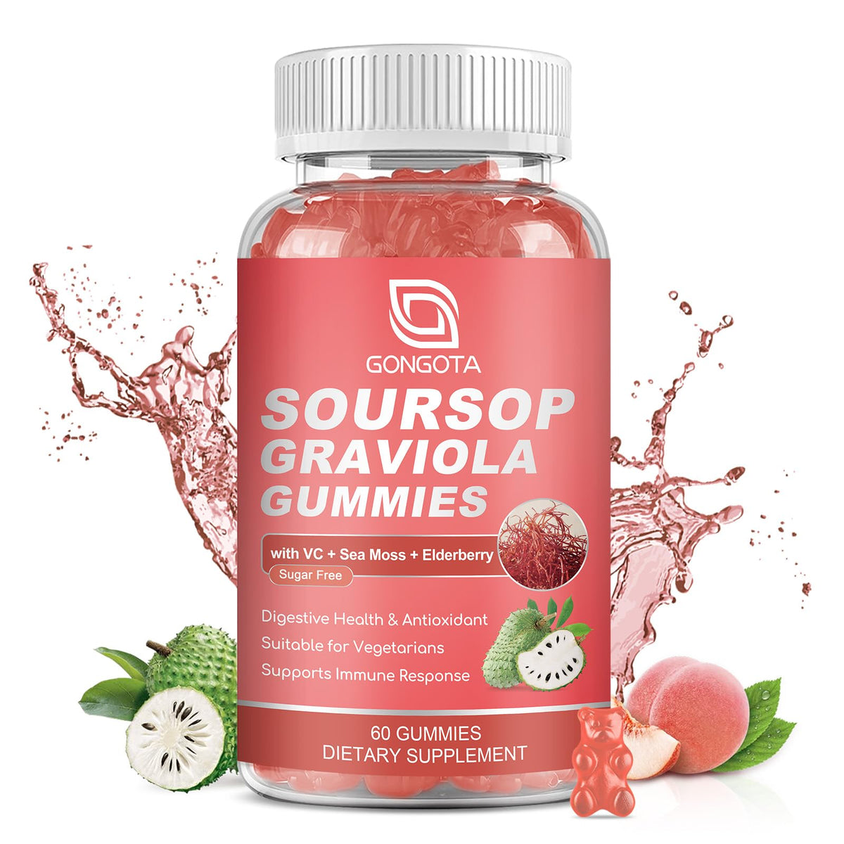 GONGOTA Soursop Gummies bottle-front view for convenient daily wellness support.