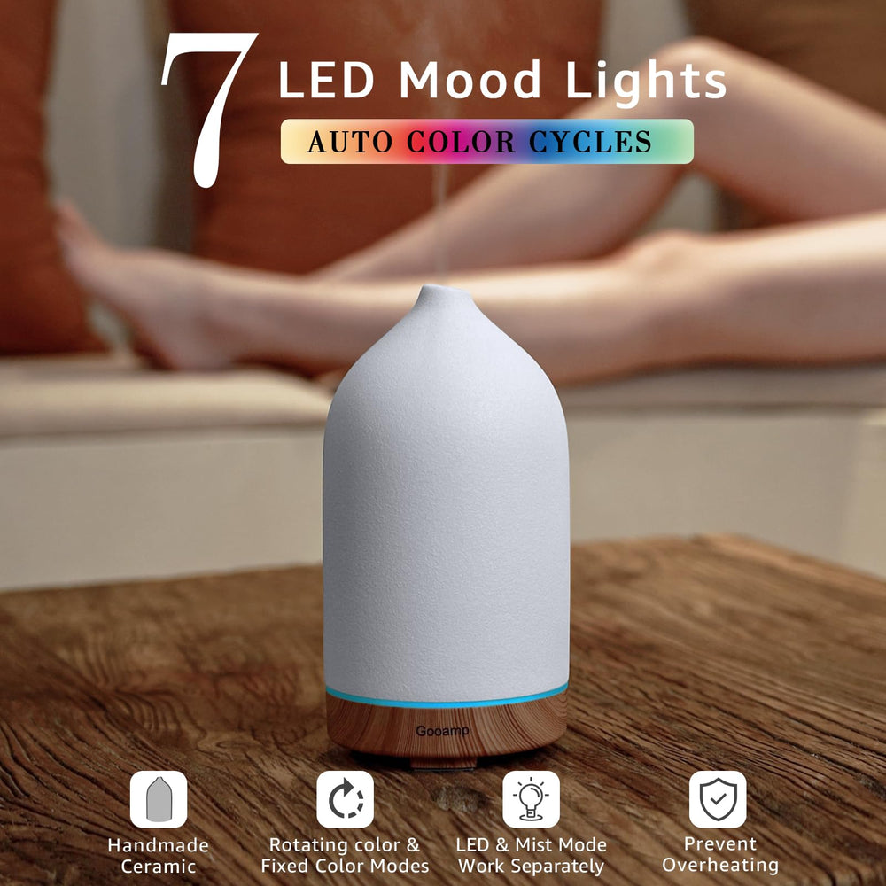 Gooamp ceramic diffuser with wood grain base adds rustic charm to living spaces