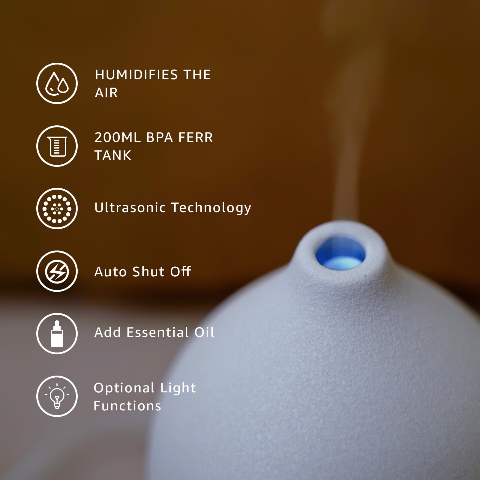 Gooamp diffuser demonstrating whisper-quiet operation and timer options