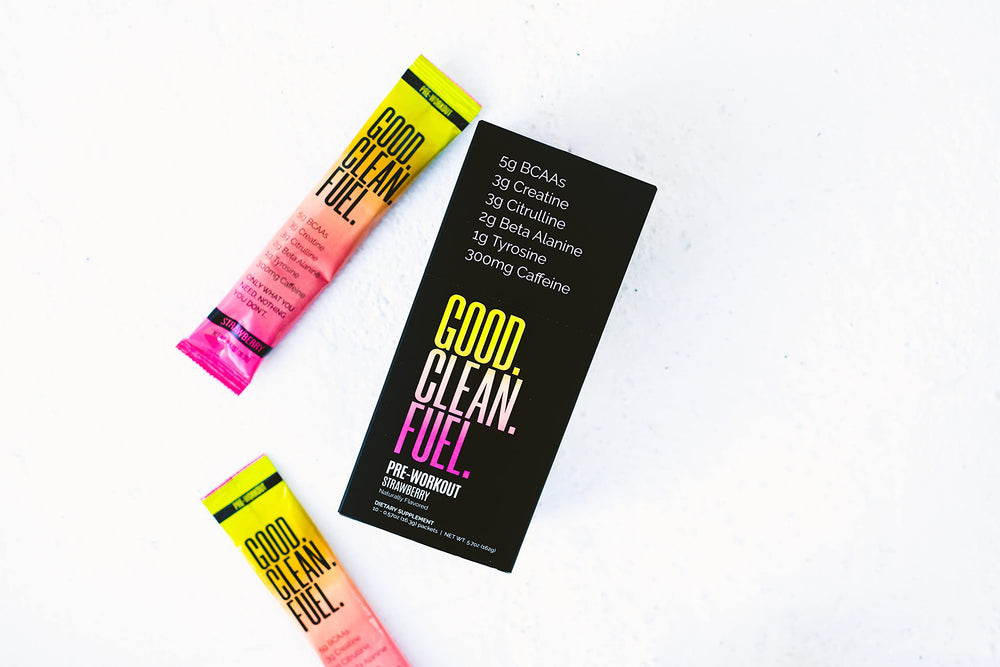 Good Clean Fuel ingredients pack shows BCAAs, creatine, citrulline labels