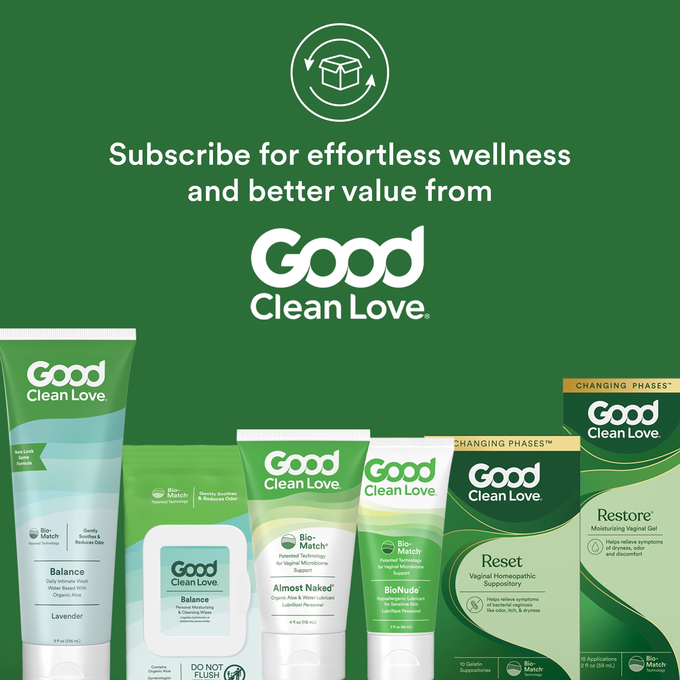 Good Clean Love Reset probiotic-balance illustrates support for a healthy vaginal biome.