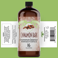 Good Essential Cinnamon Bark Oil closeup on glass bottle highlights spice aroma.