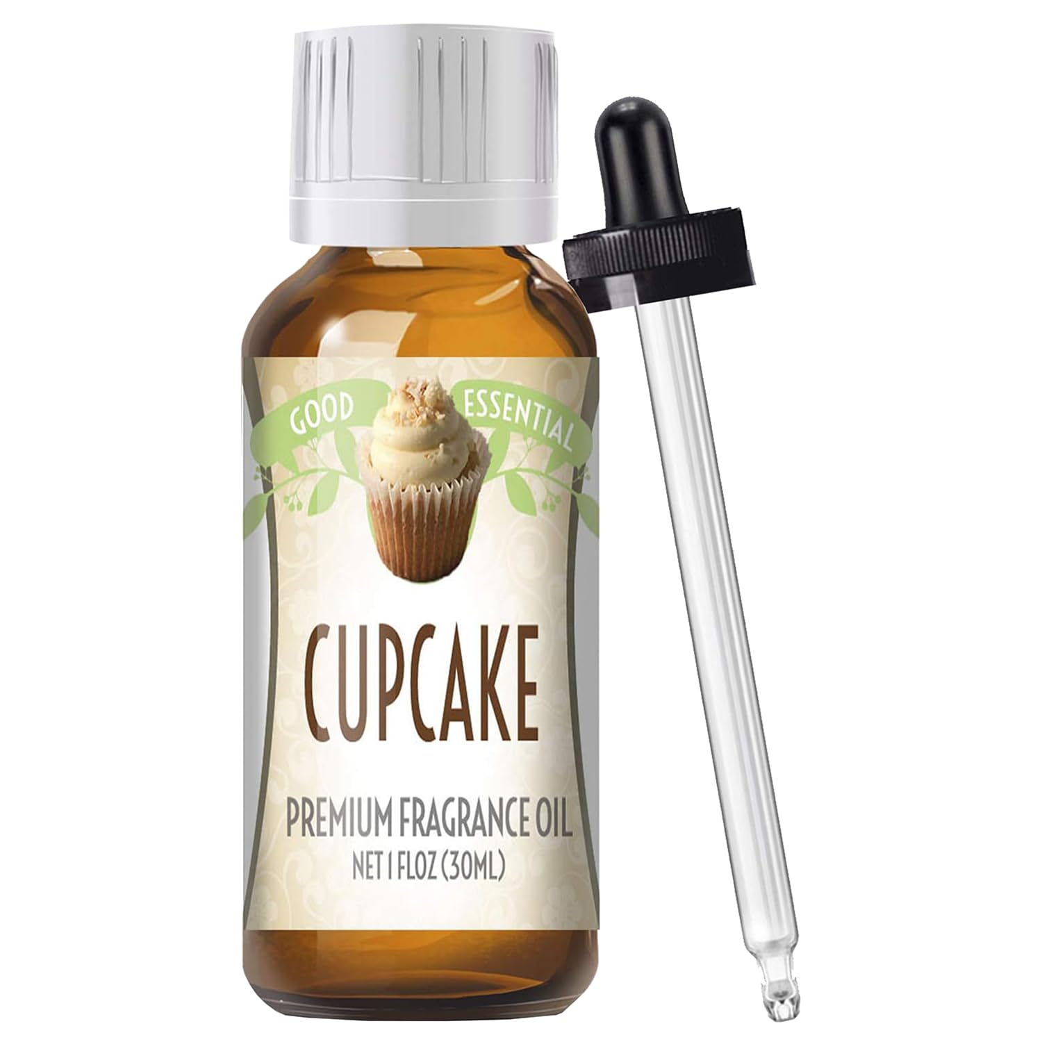 Good Essential cupcake fragrance oil in amber bottle for diffusers and DIY candles.