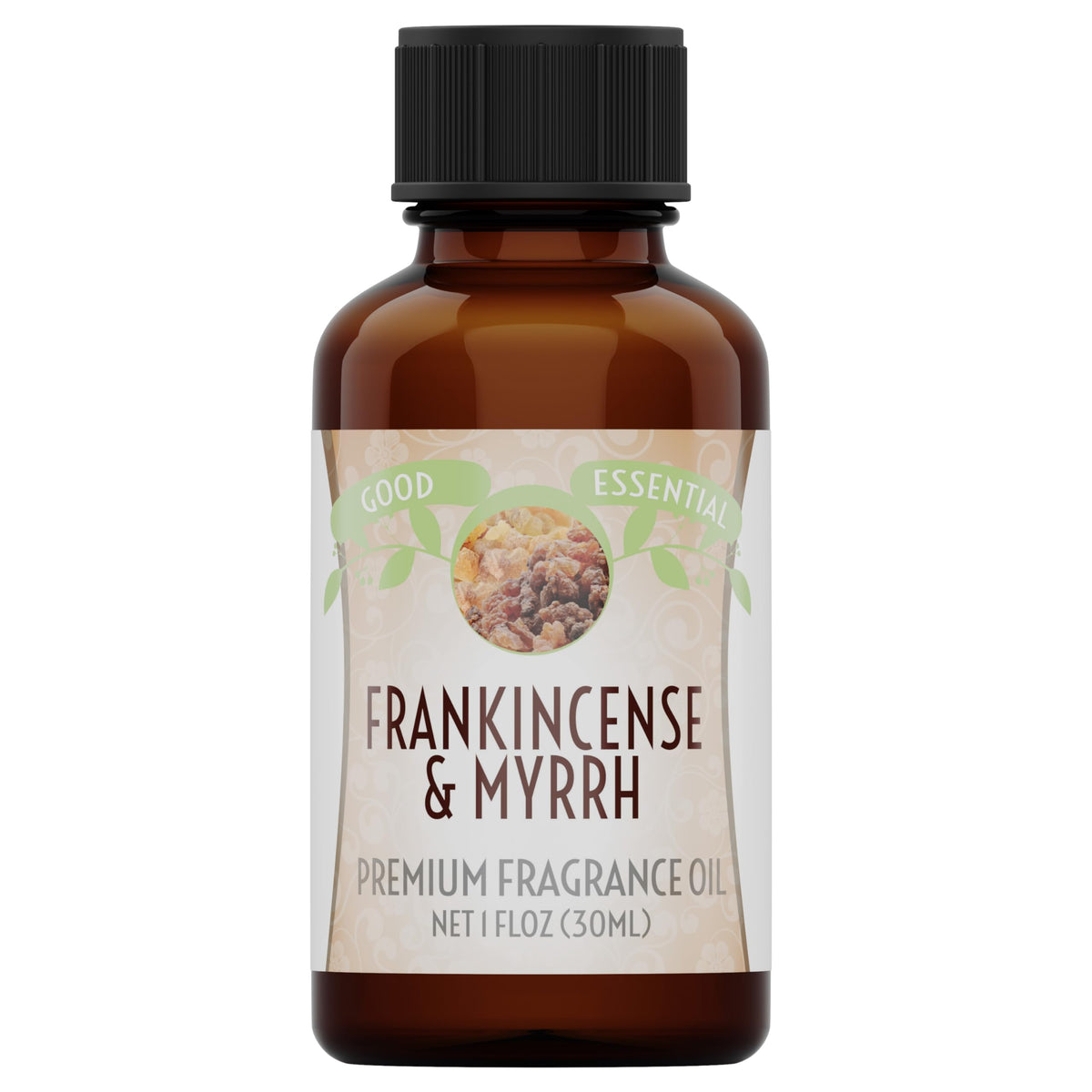 Good Essential frankincense and myrrh fragrance oil bottle for diffusers and candles, long-lasting aroma.