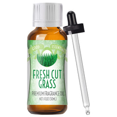 Good Essential Fresh Cut Grass fragrance oil in an amber bottle for diffusers and candles.