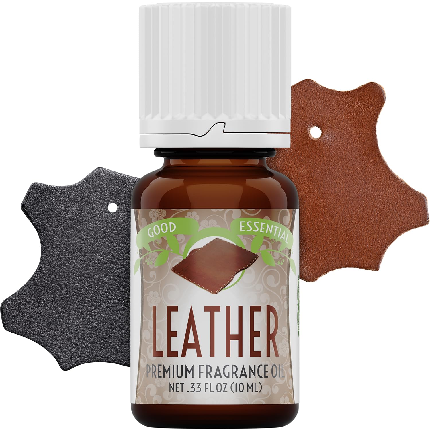 Good Essential leather scent bottle beside diffuser for customizable room fragrance.