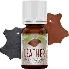 Good Essential leather scent bottle beside diffuser for customizable room fragrance.