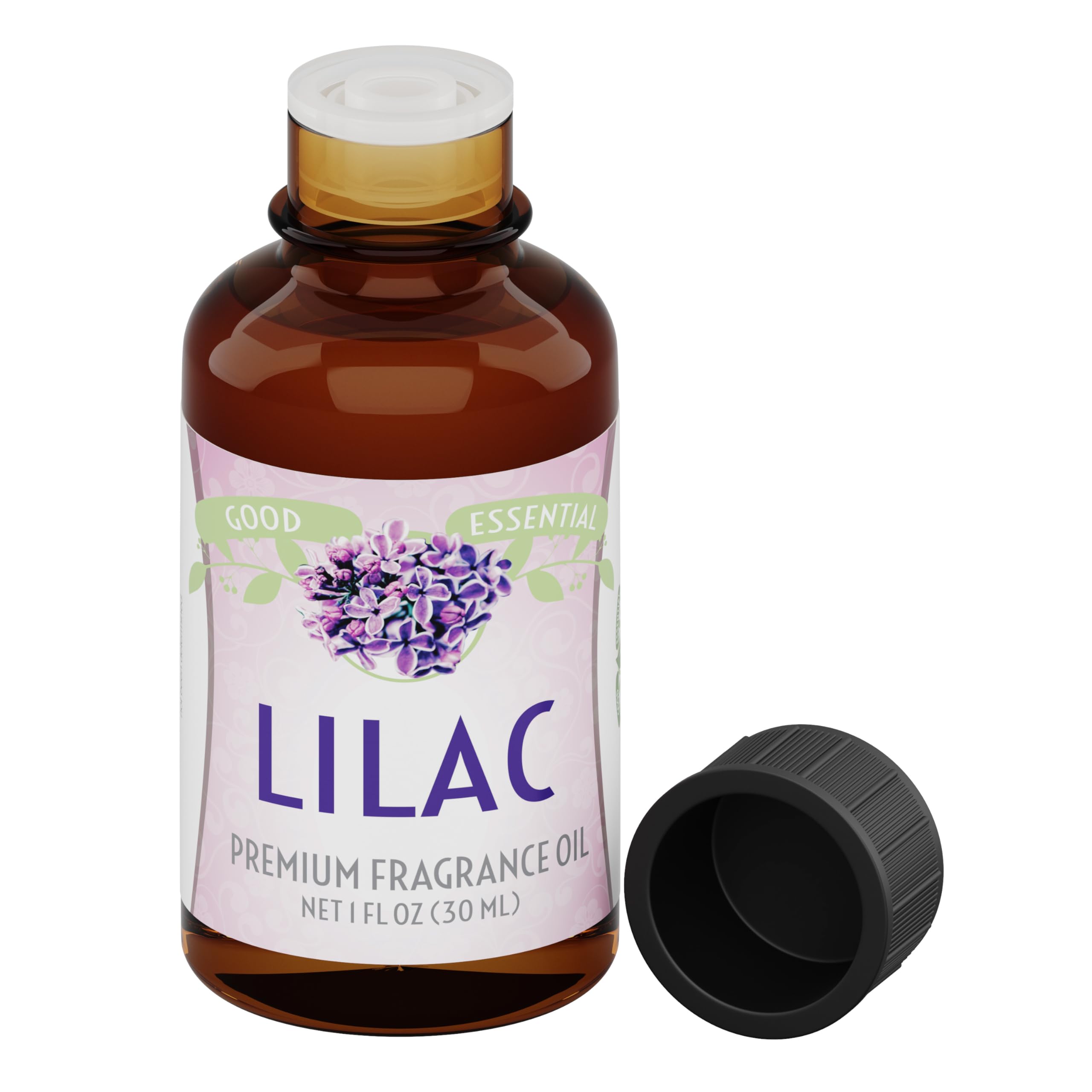 Good Essential Lilac Fragrance Oil bottle close-up for diffusers and DIY crafts.
