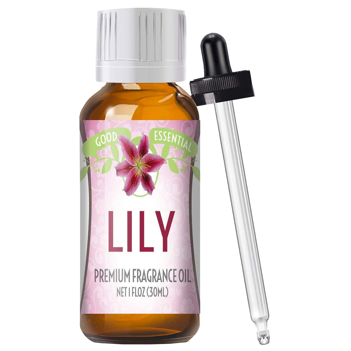 Good Essential Lily fragrance oil in an amber bottle, ideal for diffusers and home fragrance