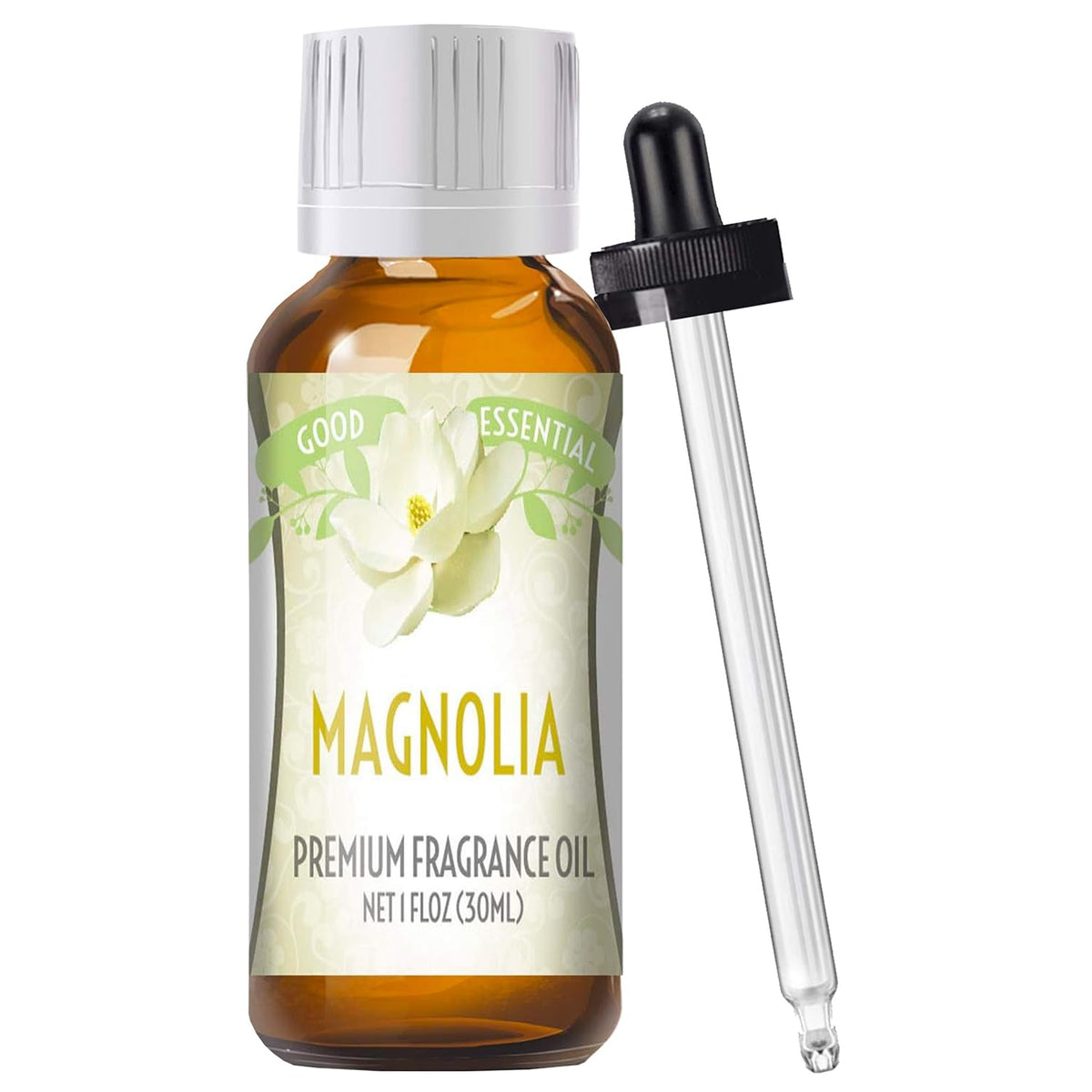 Good Essential Magnolia Fragrance Oil bottle in amber glass for diffusers and DIY beauty projects.