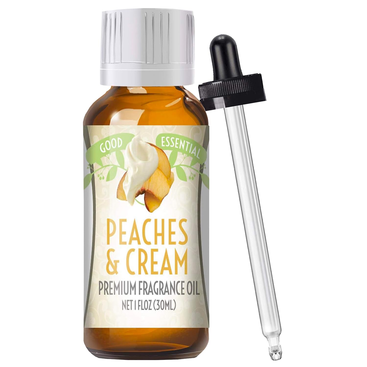 Good Essential Peaches & Cream fragrance oil bottle, ideal for diffusers and DIY crafts.