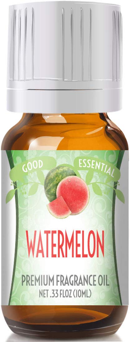 Good Essential Watermelon Fragrance Oil in amber bottle with eurodropper for easy diffusion.