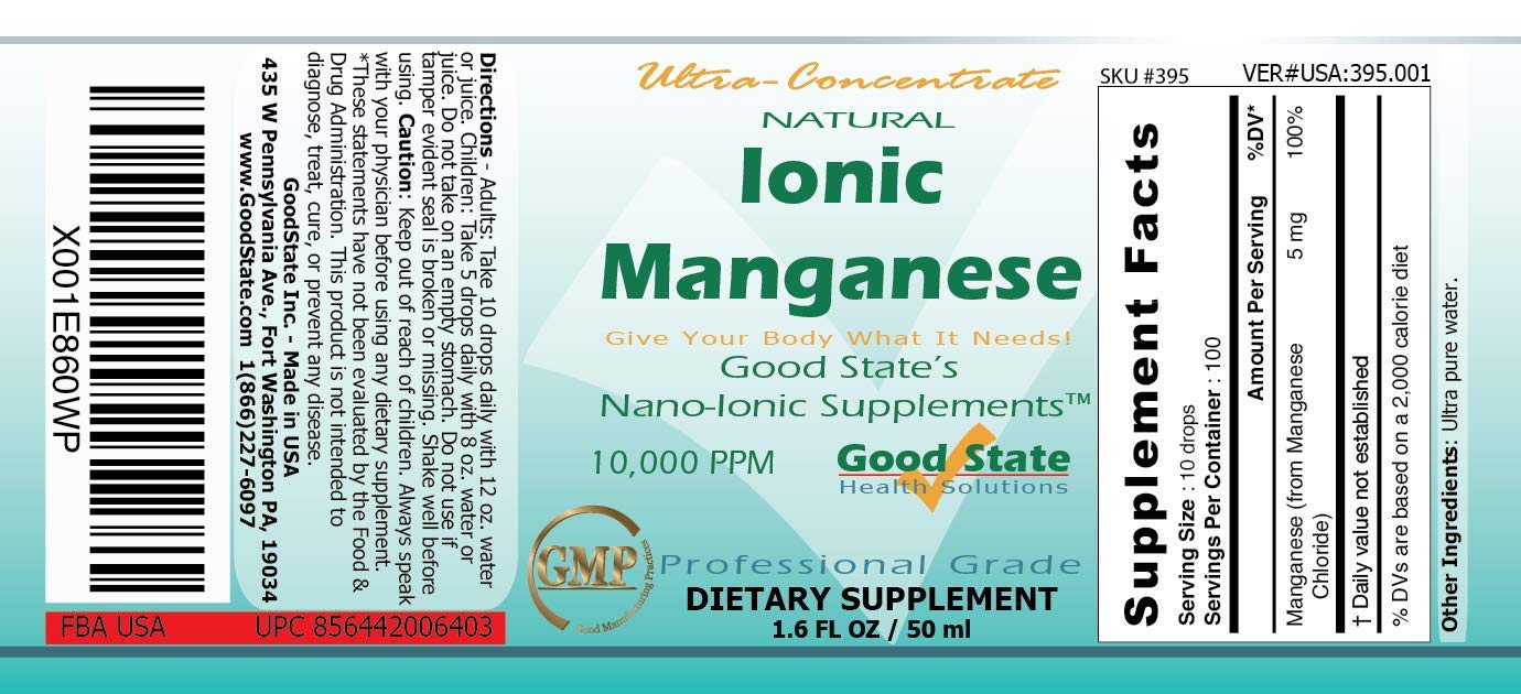 Good State manganese liquid drops ready in water or juice for fast absorption.