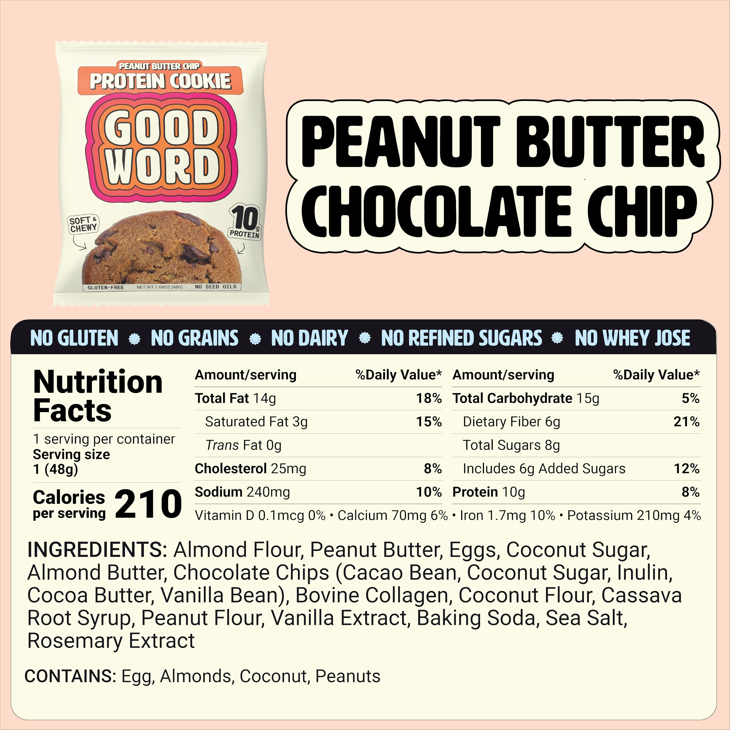 Good Word Peanut Butter Protein Cookie highlights 11g protein per cookie for energy between activities