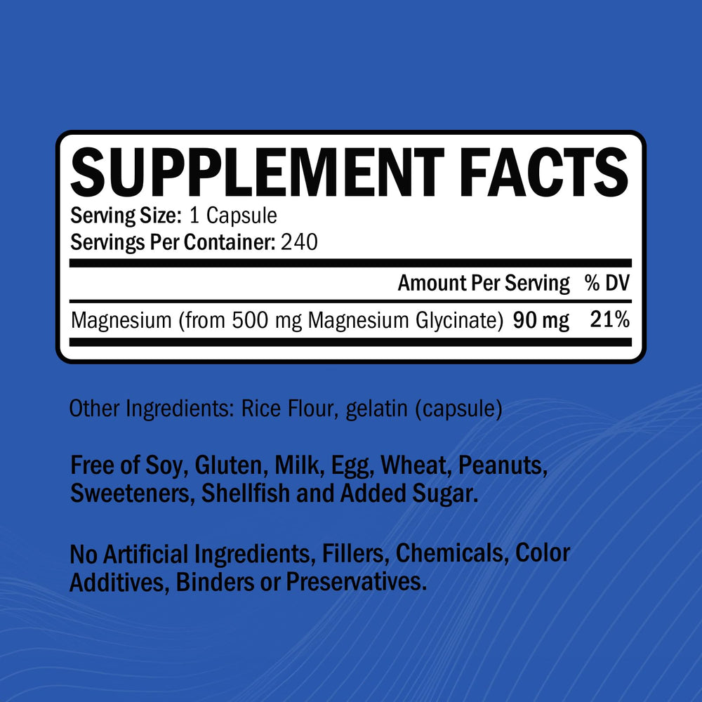GOODBIO Magnesium Glycinate 240-capsule bottle showing eight-month supply.