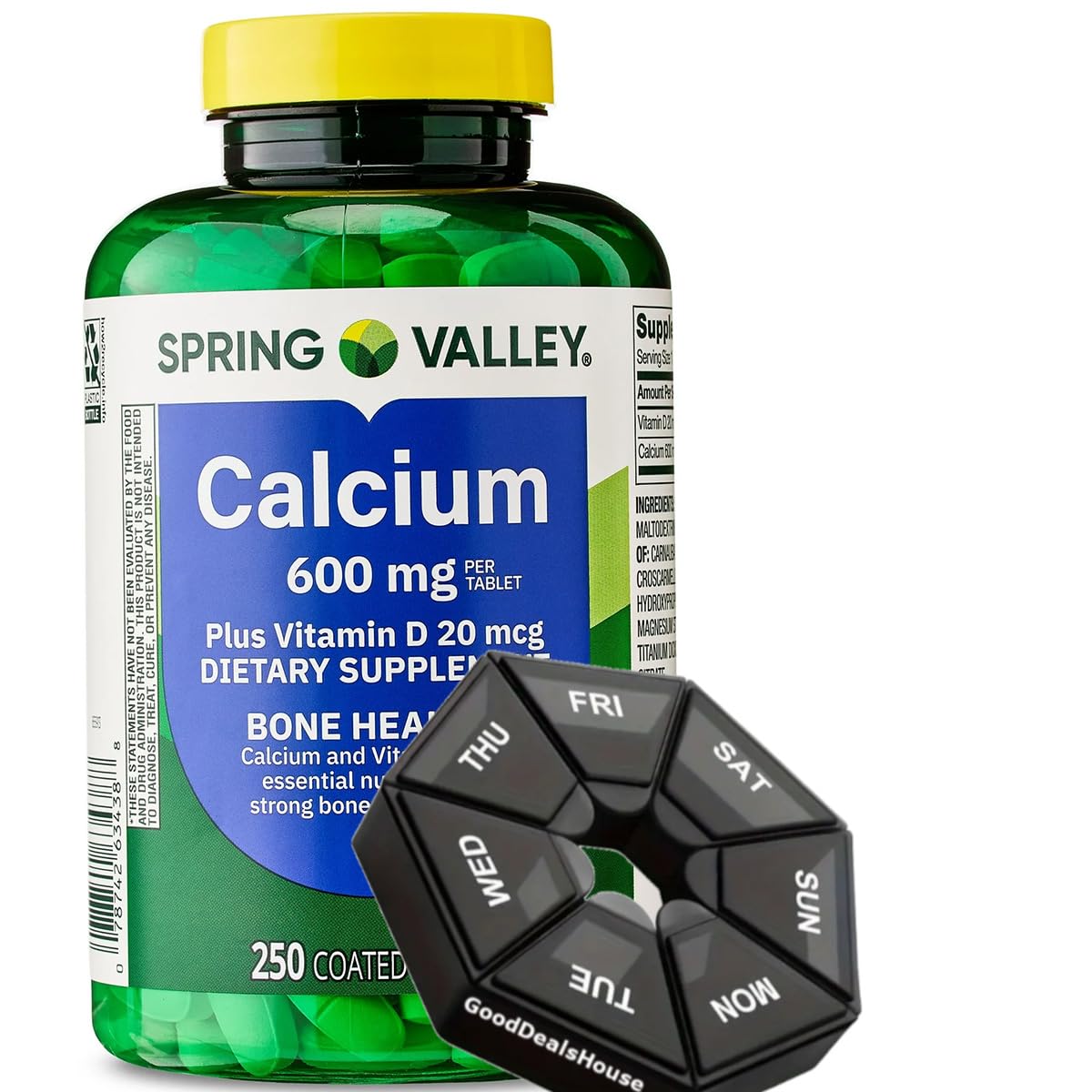 GoodDealsHouse Spring Valley calcium 600mg tablet for daily supplementation.