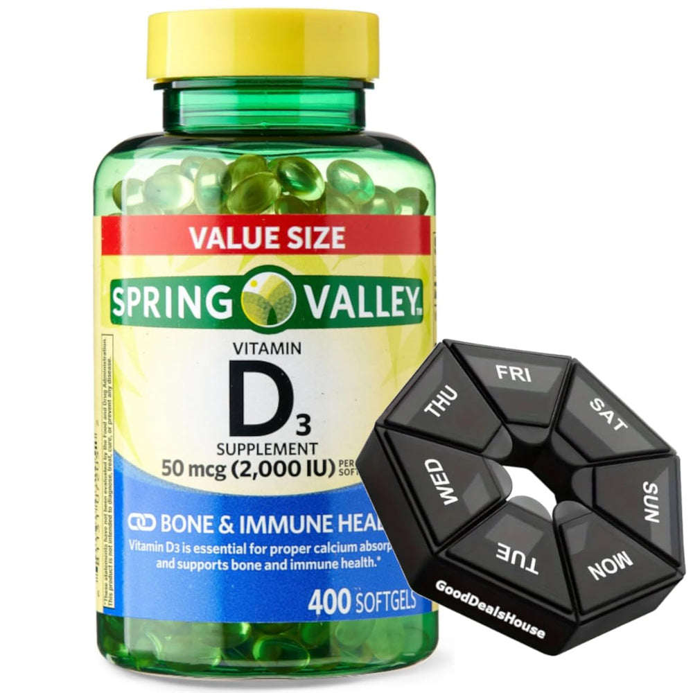 GoodDealsHouse Vitamin D3 softgels 400-count bottle supports daily bone wellness and immune function.