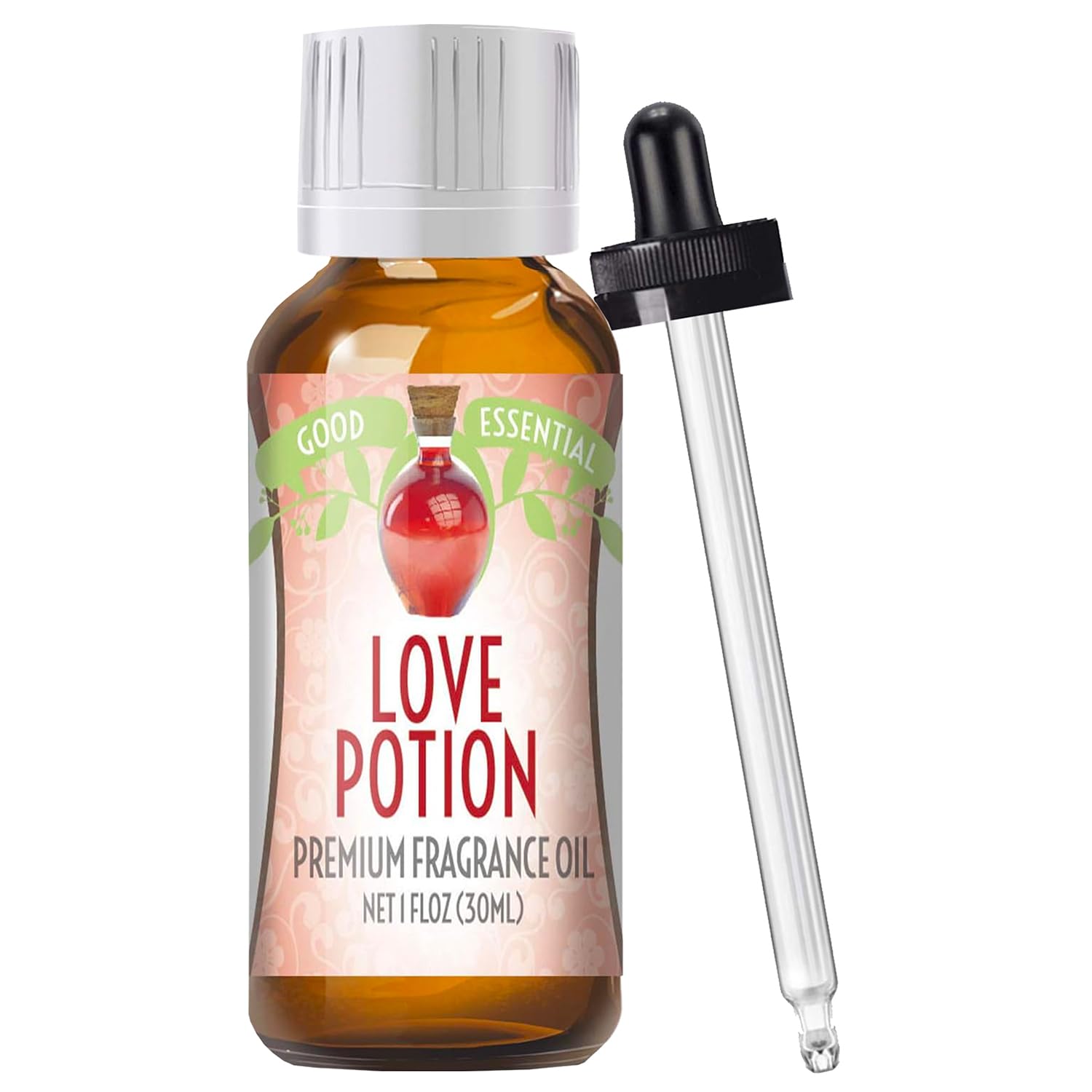 Good Essential Love Potion fragrance oil bottle pour for easy diffuser use and room scent.