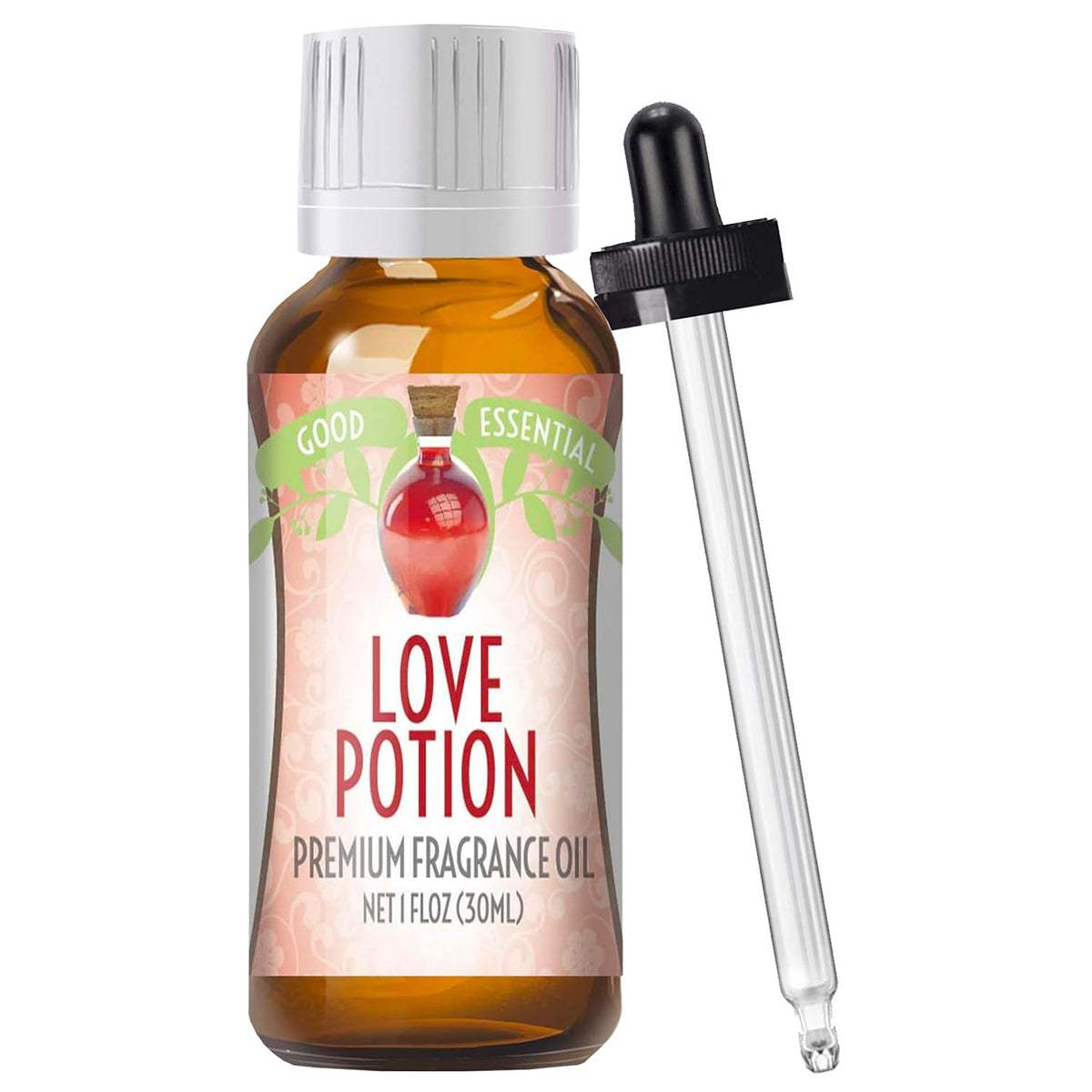 Good Essential Love Potion fragrance oil bottle pour for easy diffuser use and room scent.