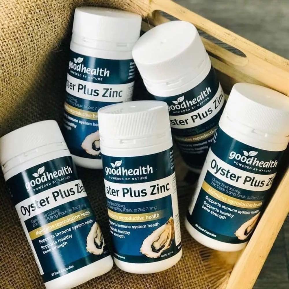 Goodhealth Oyster Plus label indicating New Zealand origin and natural ingredients