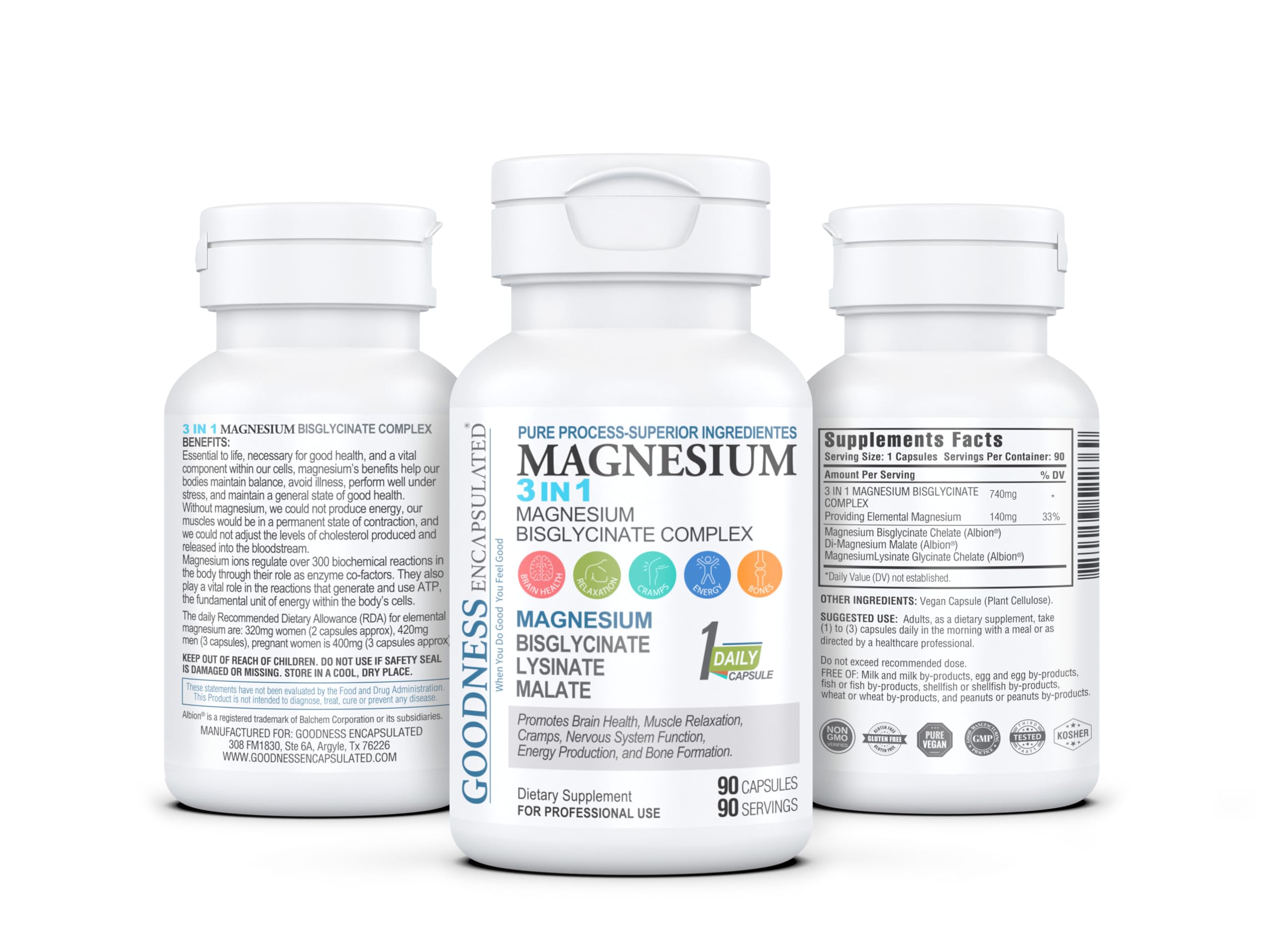 GOODNESS ENCAPSULATED magnesium capsules close-up for daily wellness