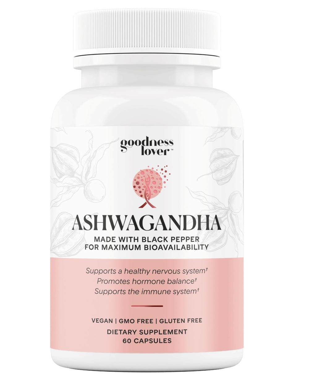 Goodness Lover Ashwagandha bottle front view for daily calm and focus