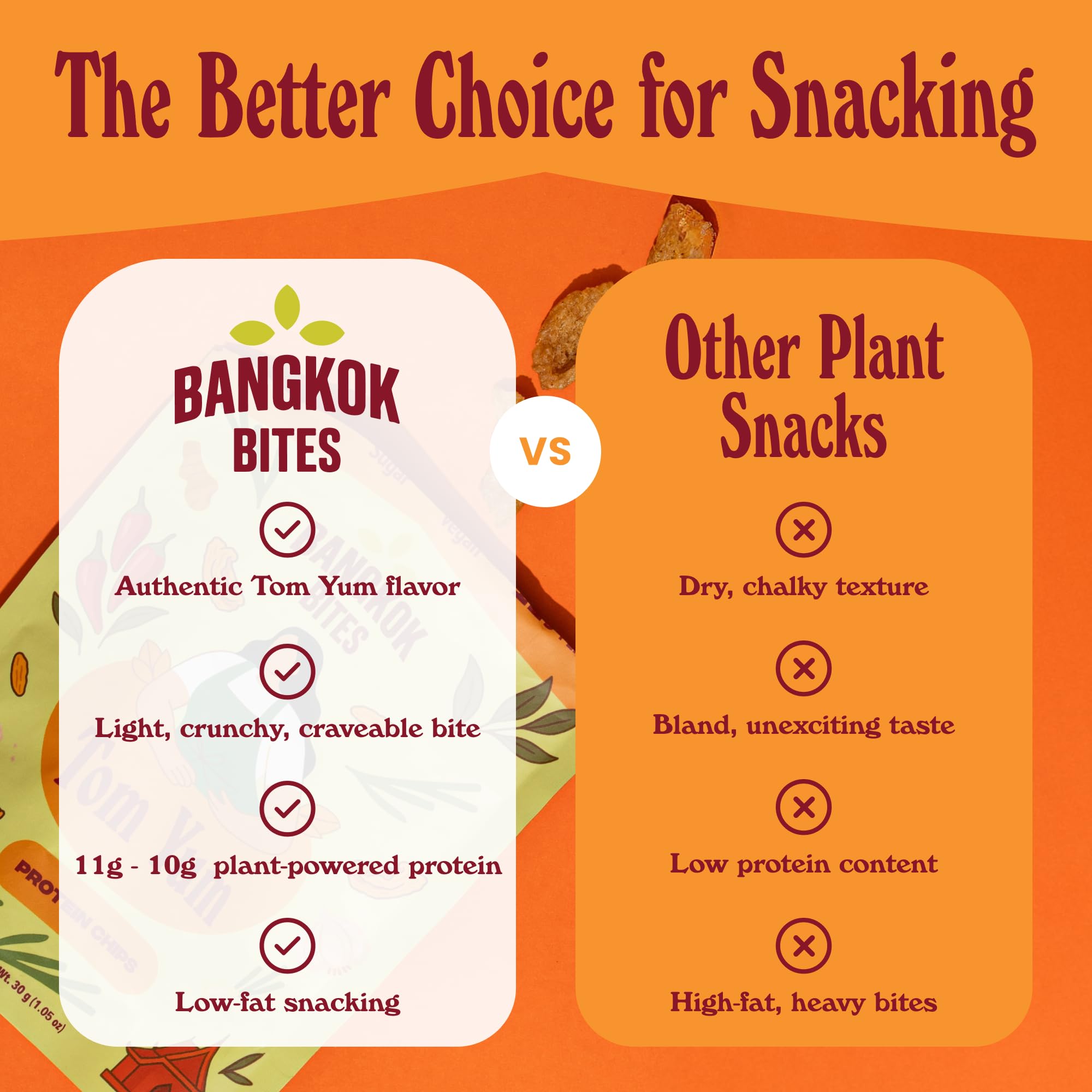 Vegan-friendly Bangkok Bites chips capture bold Thai street food vibes for mindful snacking.