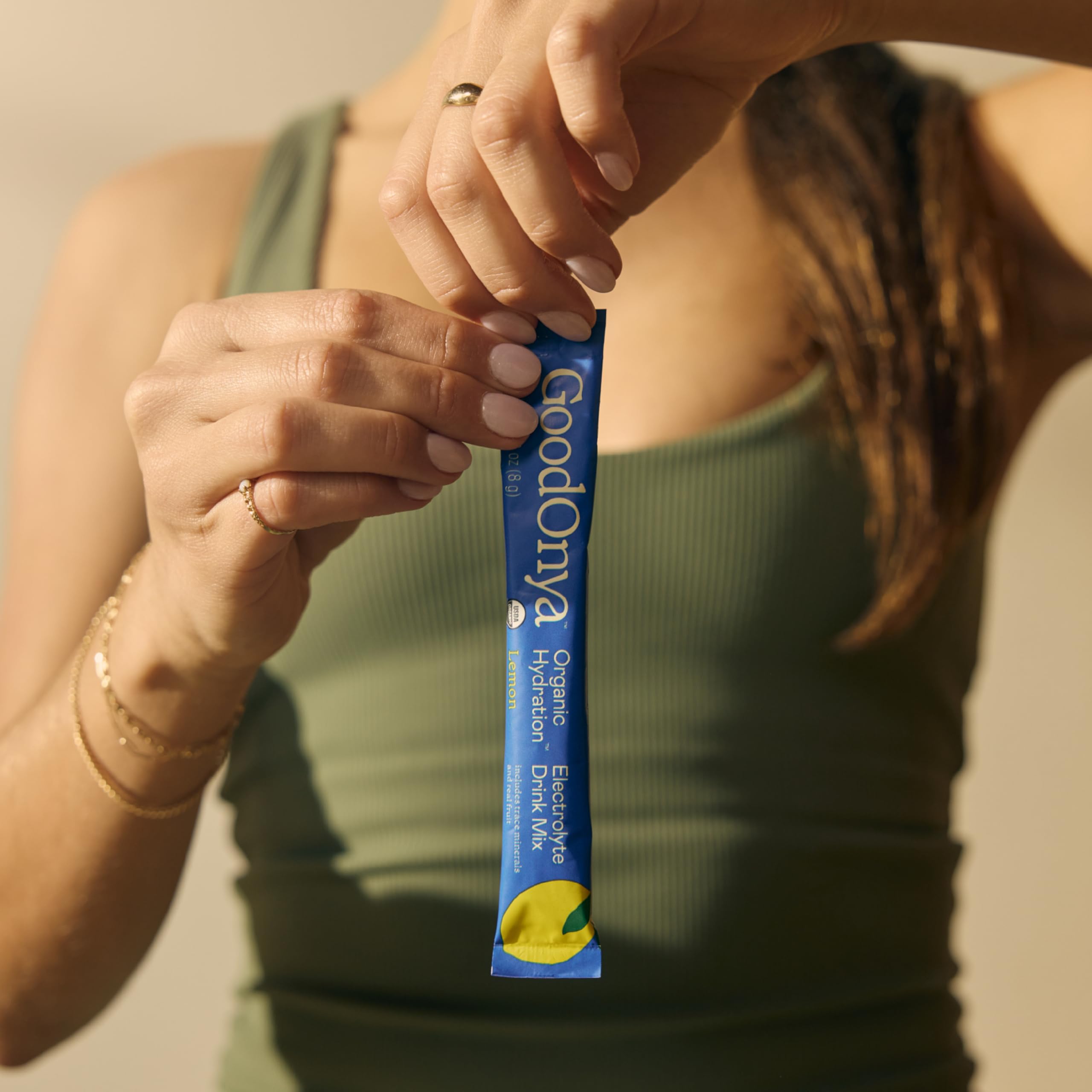 GOODONYA Biochecked Glyphosate Free badge signals clean, pesticide-free hydration.