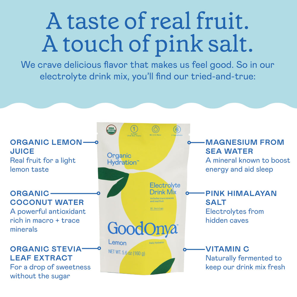 GOODONYA No Artificial Flavors label communicates pure lemonade taste.