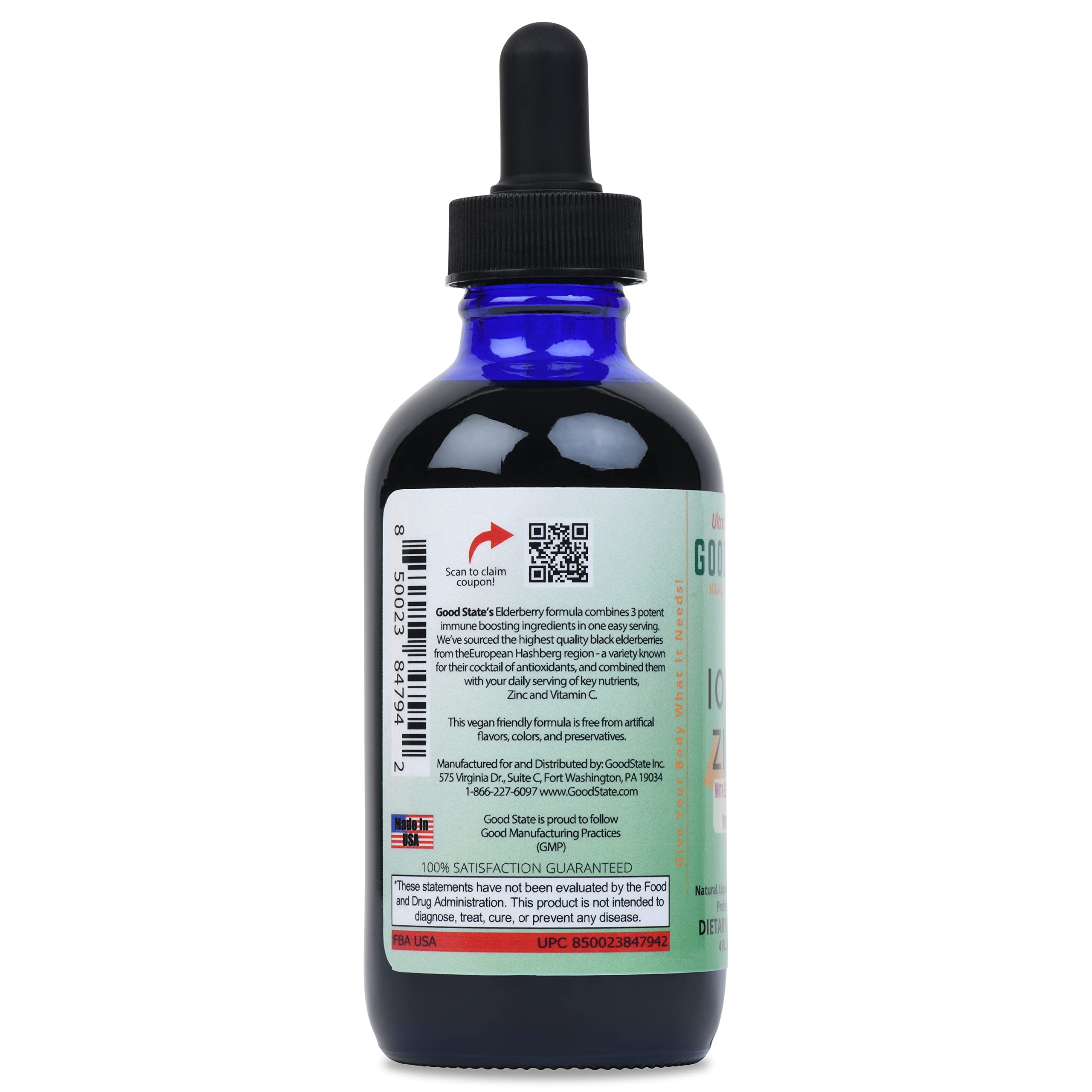 Good State Ionic Zinc and Elderberry bottle on shelf ready for daily routine.
