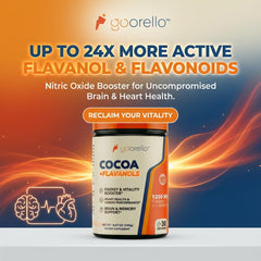 Goorello cocoa powder scoop pour demonstrates convenient serving for smoothies and coffee.