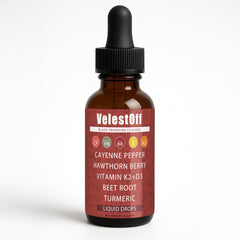 GOOVIP Velestoff cayenne pepper drops bottle with label highlighting immune support.
