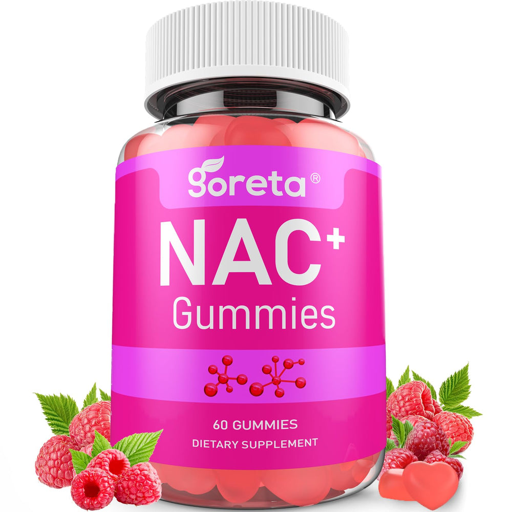 Goreta NAC Gummies bottle showing raspberry flavor for antioxidant support