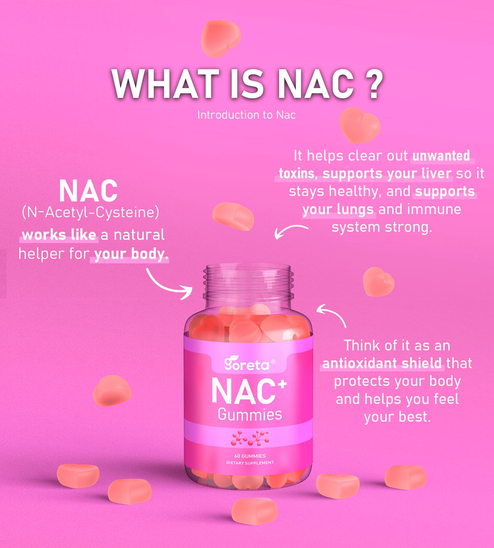 Goreta NAC Gummies packaging emphasizes vegan, gluten-free attributes