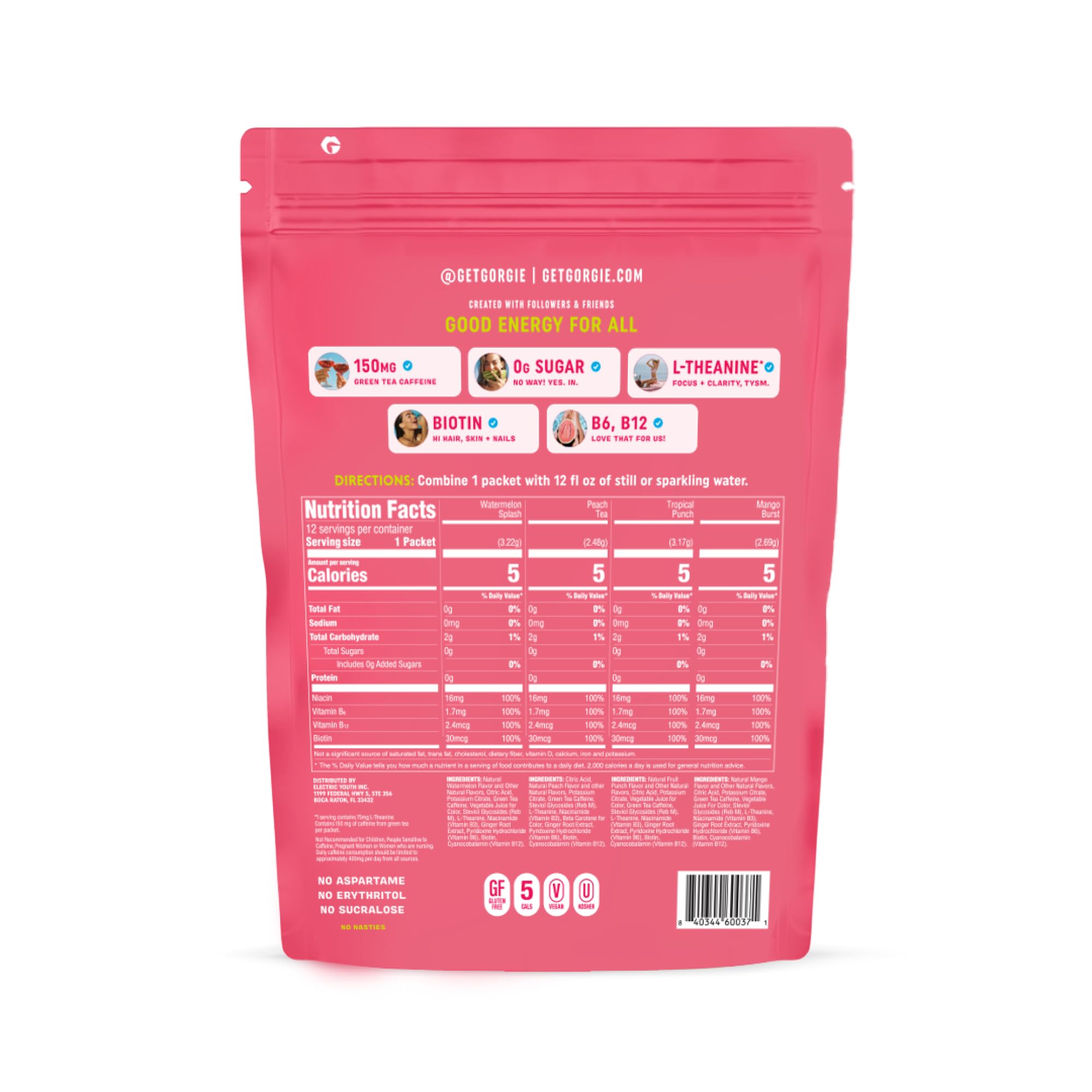 GORGIE peach tea flavor provides a light, flavorful energy boost.