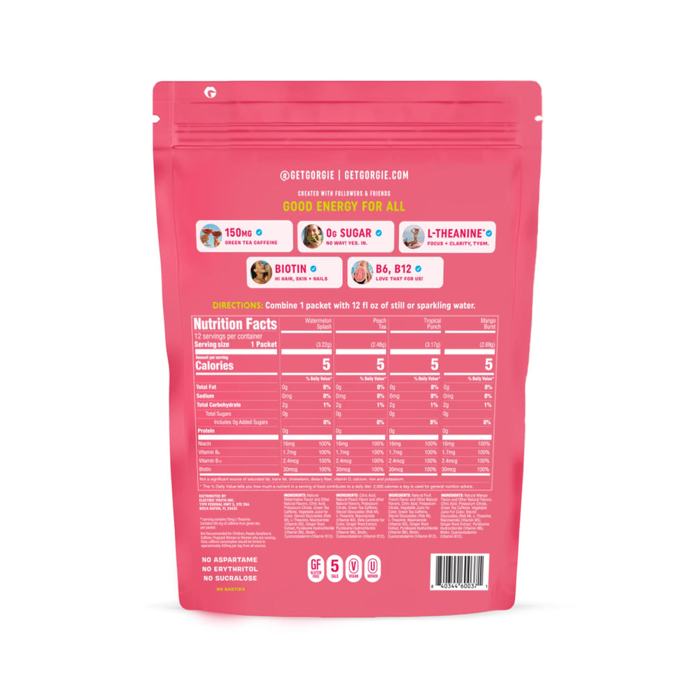 GORGIE peach tea flavor provides a light, flavorful energy boost.