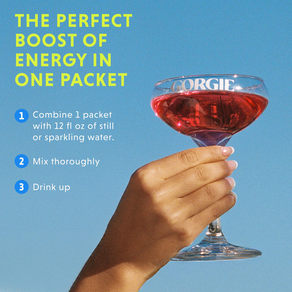 GORGIE tropical punch flavor for a refreshing, sugar-free pick-me-up.