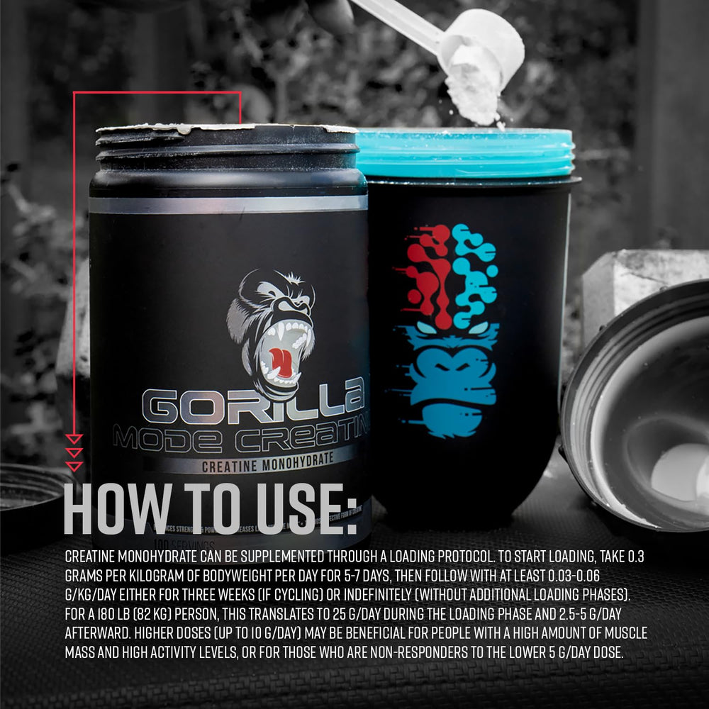 Gorilla Mind creatine monohydrate bottle top ready for workouts