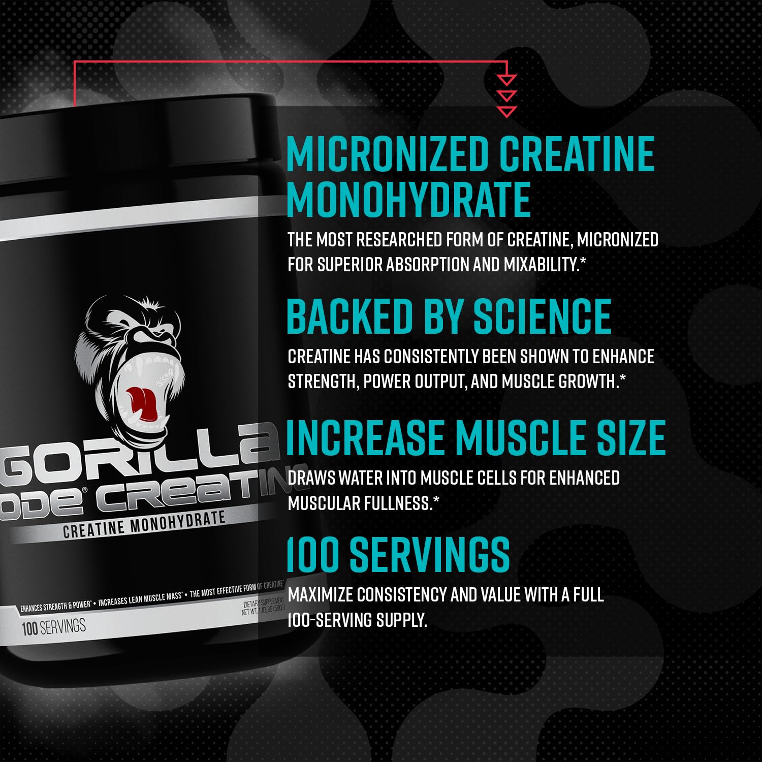 Gorilla Mind creatine monohydrate nutrition label close-up with serving details